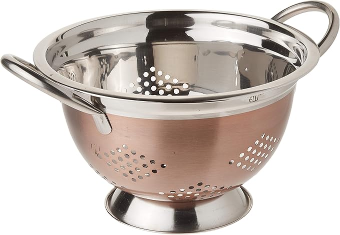 EURO-WARE High Grade Stainless Steel Colander for Pastas or Washing Fruits, Vegetables, Salads and More with Decorative Copper Finish (3 Quart)