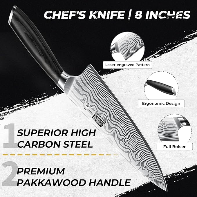 5 Pieces Knife Set, Professional Powder Steel Chef Knife Set, Ultra Sharp Japanese Kitchen Knives Set with Ergonomic Pakkawood Handle