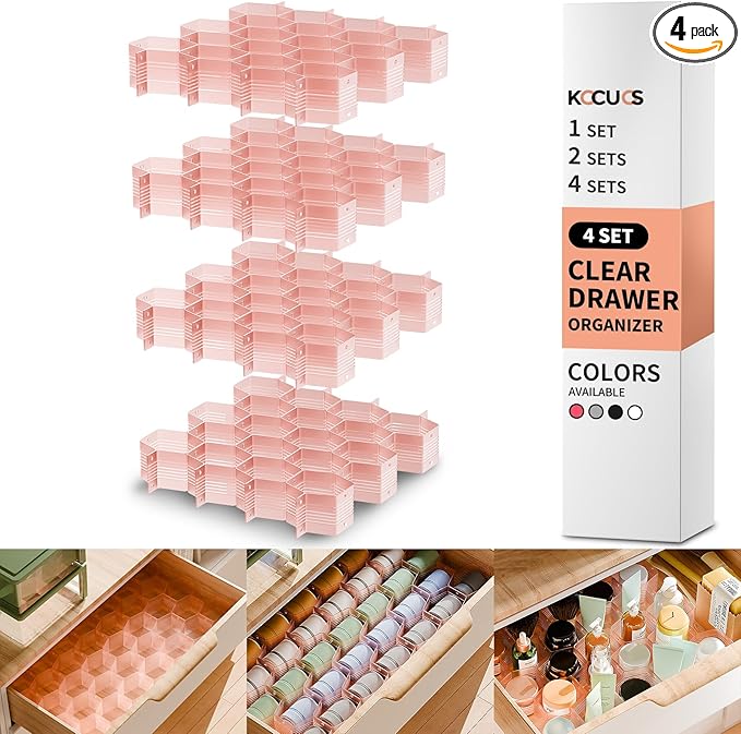 Honeycomb Separator Adjustable Drawer Organizer Divider for Underwear Belt-Scarf Socks Organizer (Pink(4pcs))
