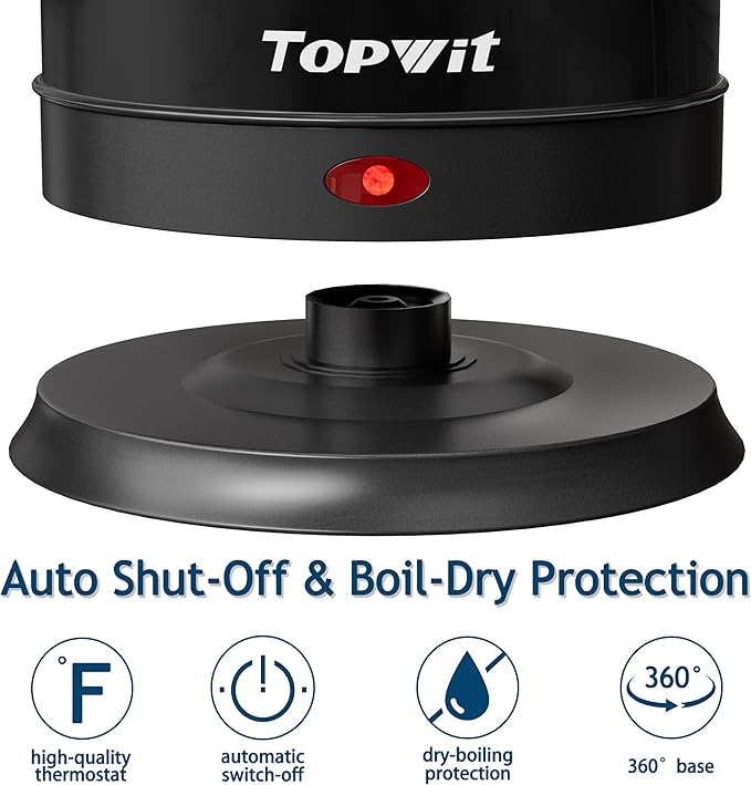 TOPWIT Electric Kettle, 2.0L Hot Water Kettle Electric, BPA-Free Stainless Steel Tea Kettle, Electric Kettles for Boiling Water with Fast Boil, Auto Shut-Off & Boil Dry Protection, Black