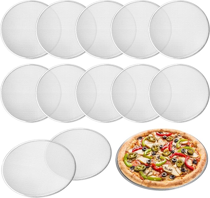 12 Pcs Pizza Pan with Holes 16 Inch Pizza Screen Tray Aluminum Seamless Round Pan for Oven Nonstick Baking Sheet for Kitchen Bakery Restaurant BBQ Party Cookware Supplies