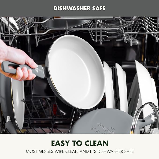 GreenPan Dover Healthy Ceramic Nonstick, 12 Piece Cookware Pots and Pans Set, PFAS-Free, Dishwasher Safe, Comfort Grip Handle, Gray