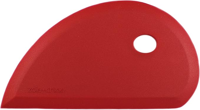 Zoie + Chloe Multipurpose Silicone Bowl Scraper - Dough Scraper for Cleaning Mixing Bowls, Baking Pan - Silicone Scraper Spatula For Painting, Smoothing, Frosting, Cake Decorating - Red, 7x3.75"