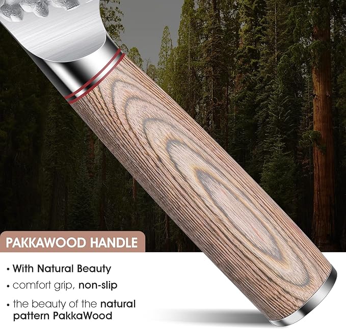 Huusk Japan Knife 7-Inch Santoku Chef Knife Professional Hand Forged High Carbon Steel Kitchen Knives, Japanese Santoku Knives for Meat Vegetables - Wood Handle, Father's Day Christmas Gift Men Women