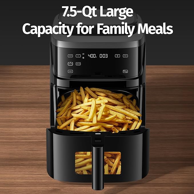 Steam Air Fryer, Non Toxic,12-IN-1 Large Air Fryers with Superior Airflow, Self-cleaning Smart Digital Fryer, Air Fry, Roast, Reheat, Dehydrate, Air Crisp Technology with 420F for Hot,7.5 QT