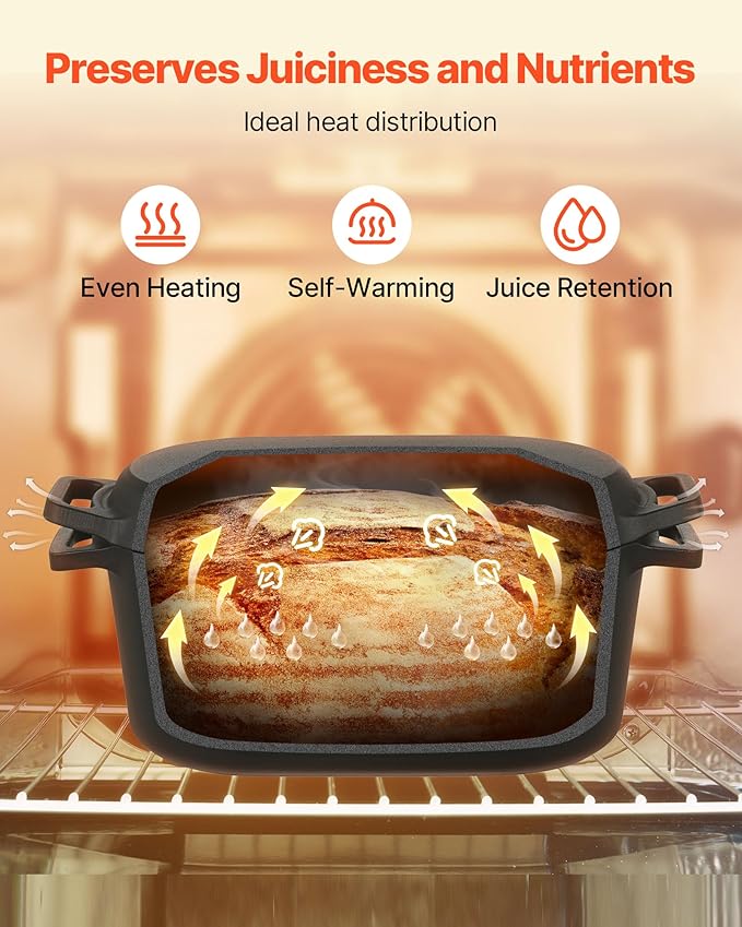 VEVOR Enameled Cast Iron Dutch Oven, 3.5 Quart Pot with Lid and Dual Handles, Heavy-Duty Durable Cookware Pan, Oven Induction Compatible up to 500℉, for Braising, Stews, Roasting, Bread Baking, Black