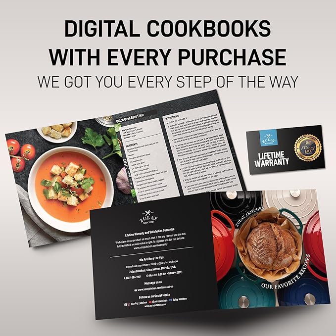 Zulay Kitchen 6 Quart Enameled Cast Iron Dutch Oven with Lid – Premium Durability & Oven Safe up to 500°F – Heavy Duty Cookware Perfect for Bread Baking, Stews, Braising & Roasting – Black