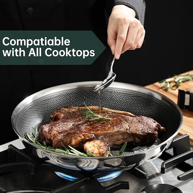 ROYDX Hybrid Nonstick 7-Piece Fry Pan Set,8, 10 and 12-Inch Frying Pans with Removable Handles,Save Space,Non Stick Stainless Steel Skillets,Dishwasher&Oven Safe, Compatible with All Cooktops