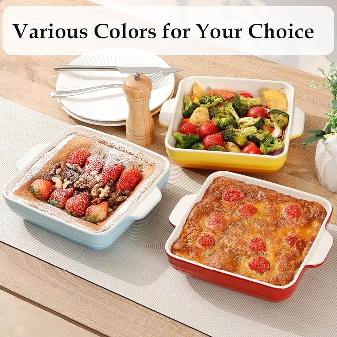 NUTRIUPS 8x8 inch Square Baking Dish, 50 Oz /1.6 Qt Ceramic Baking Pan with Handles, Casserole Dish for Oven, Porcelain Bakeware (Gradient Yellow)