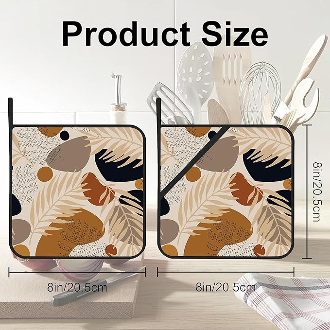 Boho Abstract Geometric Tropical Leaves Pot Holders Set of 2 Oven Hot Pads Pot Holders for Cooking Baking BBQ Gifts for Women