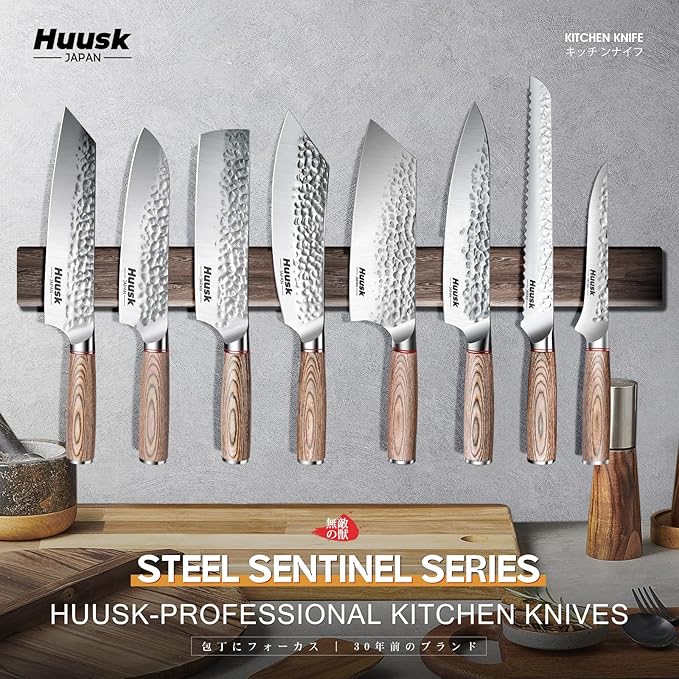 Huusk Chef Knife 8-inch,Professional Hand Forged High Carbon Steel Japanese Gyutou Chef Knives,Kitchen Cooking Knife for Meat Vegetables Cutting,Chef Gift for Men Women