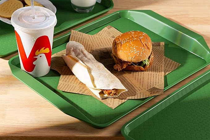 Plastic Fast Food Serving Tray,16.95 by 11.82-Inch,Set of 12 (Green)