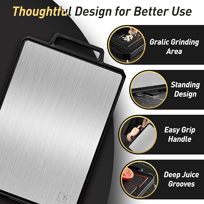 Titanium Cutting Boards for Kitchen Chopping Board with Handle Large Big Small Kitchen Meat Butcher Block 2 in 1 Pure Titanium and Wheat Straw PP Not Wood Bamboo Plastic Silicone Teak Black/Grey