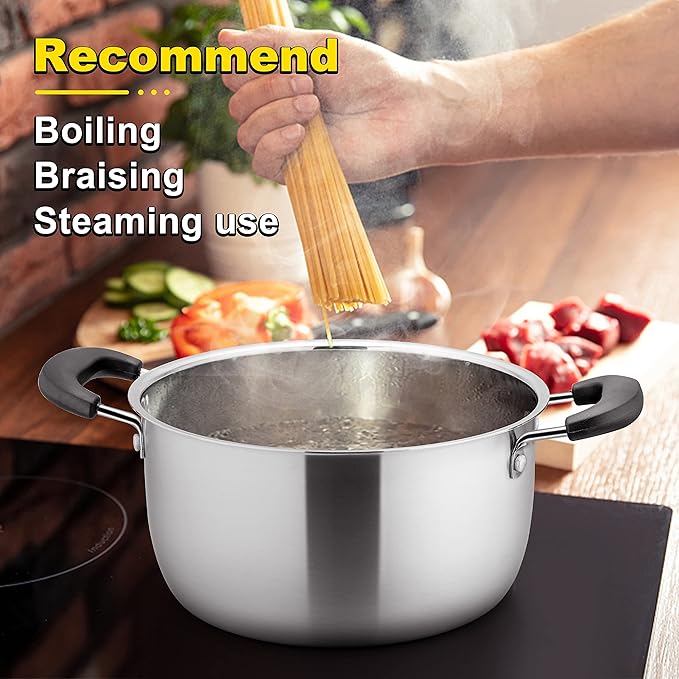 E-far 3 Quart Stock Pot, Stainless Steel Metal Soup Pot with Glass Lid for Cooking, Healthy & Rust Free, Heavy Duty & Dishwasher Safe