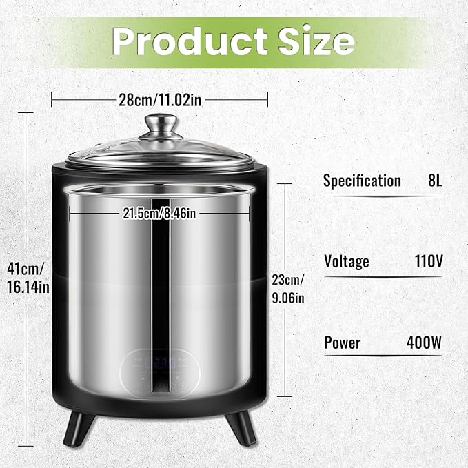 8L/8qt Yogurt Maker Machine, Yogurt Maker with Time and Temperature Control, Commercial Yogurt Maker, Black garlic fermentation machine, Sweet Rice Wine Maker for Home (black, 8L)