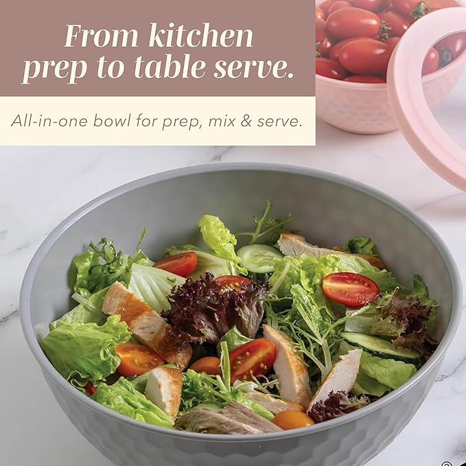 COOK WITH COLOR Mixing Bowls with Lids - 12 Piece Plastic Nesting Bowls Set includes 6 Prep Bowls and 6 Lids, Diamond Design - Microwave Safe (Mint)