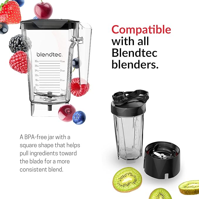 Blendtec 75 oz FourSide Jar and 34 oz GO Travel Bottle Bundle - Blender Jars and Personal Blender Attachment Compatible with Blendtec Blenders