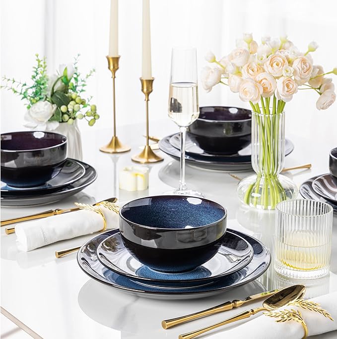 LERATIO Ceramic Dinner Plates Set of 6, 10.5 Inch Handmade Reactive Glaze Porcelain Plates, Coupe Shape Dinnerware Dishes Set for Kitchen,Oven& Microwave & Dishwasher Safe, Scratch Resistant-Blue