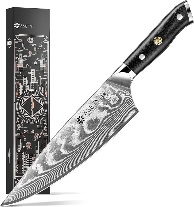 Damascus Chef Knife: 8-inch Razor-Sharp Japanese Chef Knife with VG10 Steel Core, Full Tang G10 Handle, NSF Food-Safe Professional Kitchen Knife with Sheath, Christmas Elegant Box