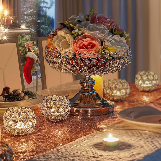 Hollow-Carved Design Crystal Fruit Bowl for Table Centerpiece/Counter/Gorgeous Fruit tray for your Kitchen.Nice Gift for her.(Silver, Bowl shape 1pc)