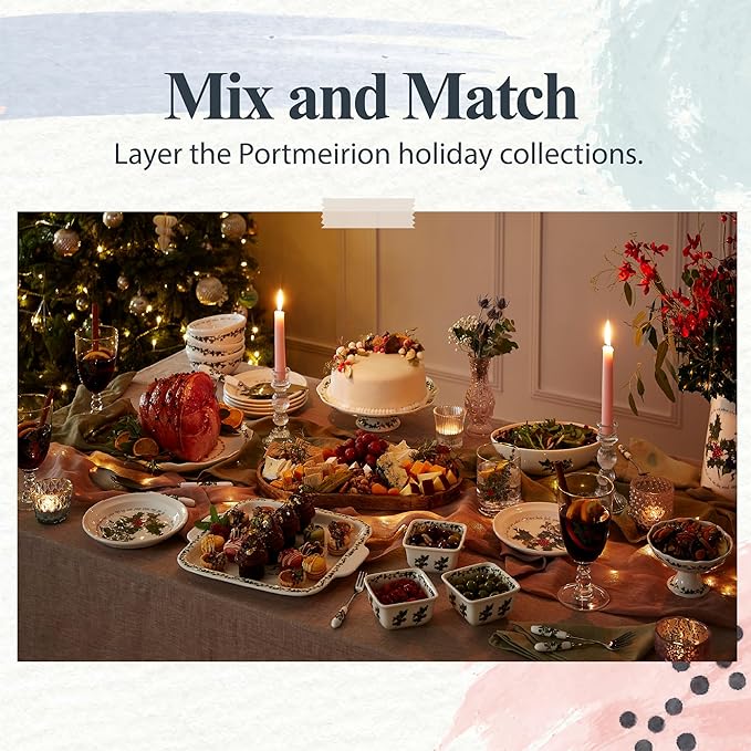 Portmeirion Holly and Ivy 8-Inch Serving Bowls (Set of 4) - Holiday Earthenware for Christmas Feasts, Ideal for Pasta, Soups, Desserts - Oven, Microwave, Freezer, Dishwasher Safe - Seasonal Tableware