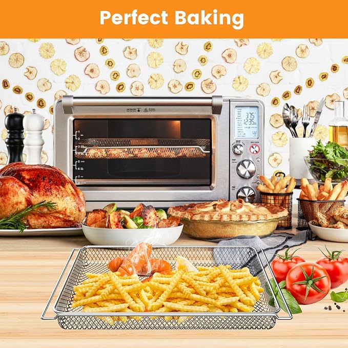 GCQ Smart Oven Air Fryer Pro Accessories for Breville BOV900BSS BOV950BSS, 16.5"D x 11.8"W x 0.5"H Food Grade Steel Dehydrate Mesh Baskets Accessories Tray for Breville Air Fryer Toaster Oven