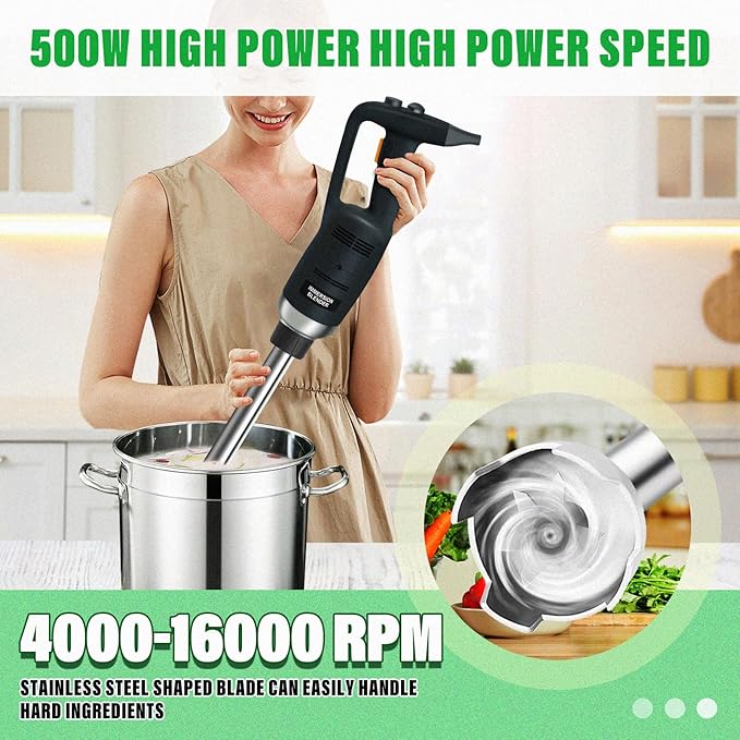 18 Inch Immersion Blender Electric handheld Blender Commercial Blenders Home Kitchen Mixer 500W Food Grade Stainless Steel Removable Shaft 4000-16000RPM for Shakes Soups Smoothies Puree