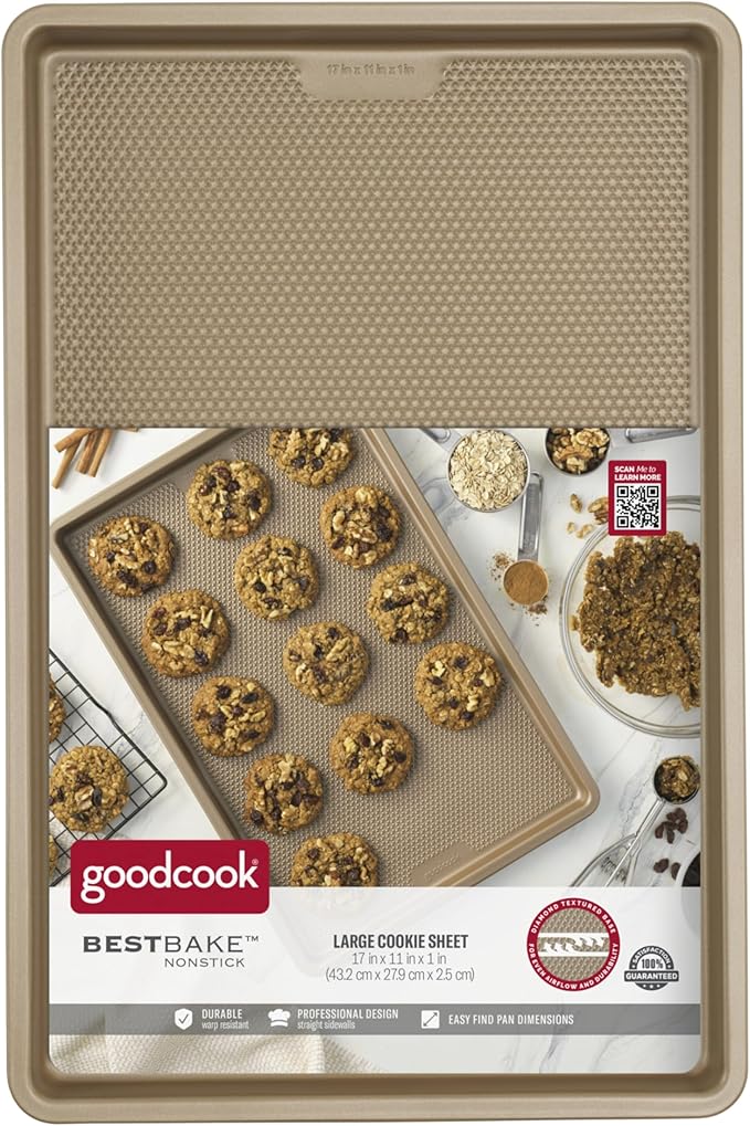 GoodCook BestBake Nonstick Textured Carbon Steel Cookie Sheet, 11" x 17", Large Baking Sheet, Even Heating, Scratch-Resistant, Non-Toxic, Durable, Ideal for Baking and Sheet Pan Dinners