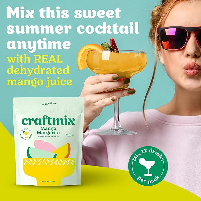 Craftmix Mango Margarita, Makes 12 Drinks, Skinny Cocktail Mixers, Instant Mix Mocktail Kit, Real Fruit, Vegan Low-Carb Non-GMO, Dairy Free, Gluten-Free, Easy to Mix