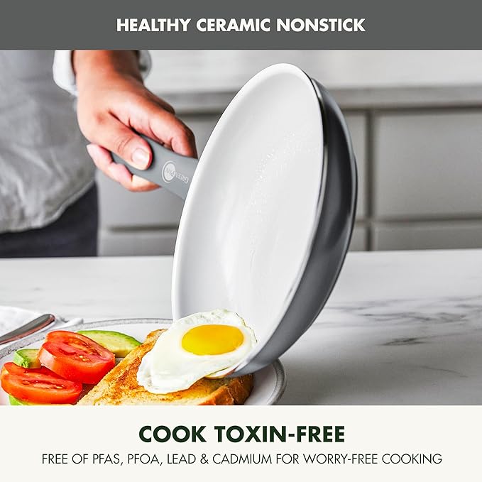 GreenPan Dover Healthy Ceramic Nonstick, 12 Piece Cookware Pots and Pans Set, PFAS-Free, Dishwasher Safe, Comfort Grip Handle, Gray