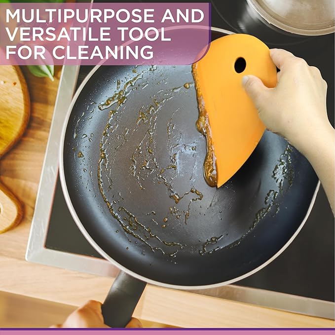 Zoie + Chloe Multipurpose Silicone Bowl Scraper - Dough Scraper for Cleaning Mixing Bowls, Baking Pan - Silicone Scraper Spatula For Painting, Smoothing, Frosting, Cake Decorating - Purple, 7x3.75"