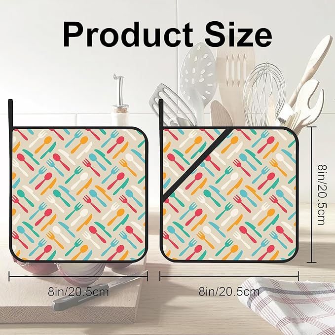 Colorful Kitchen Pot Holders Set of 2 Heat Resistant & Non Slip Potholders, Spoon Oven Hot Pads for Kitchen Cooking Baking Barbecue