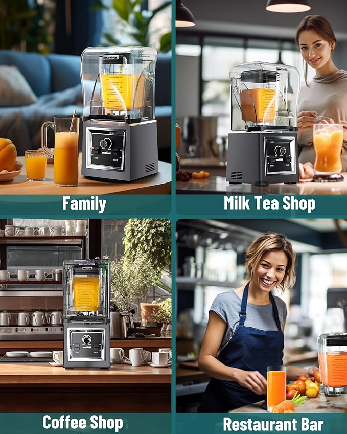 Wantjoin Blender for Smoothies - Soundproof & Quiet Commercial Blenders, Removable Shield, 2000W Watte, 67 Oz Capacity - Perfect for Kitchen, Fruits, Shakes, Smoothies, and Frozen Drinks(Gray)