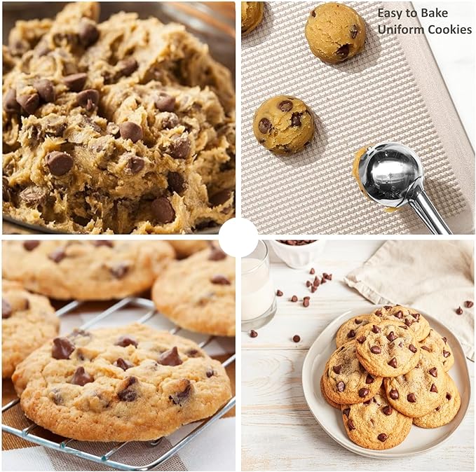 Cookie Scoop Set, 3Pcs Ice Cream Scoop, Cookie Scoops for Baking Set of 3, 18/8 Stainless Steel Cookie Scooper for Baking, Ice Cream Scooper with Trigger Release, Red Soft Grip Cookie Dough Scoop