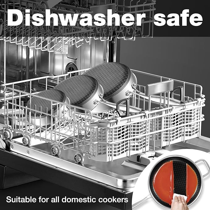 8-10 Inch Non Stick Frying Pans, NonStick Stainless Steel Pan Set, Tri-Ply Skillets and Pan Set with Lid, Induction Cooker Compatible, Cool-Touch Handle, Dishwasher and Oven Safe