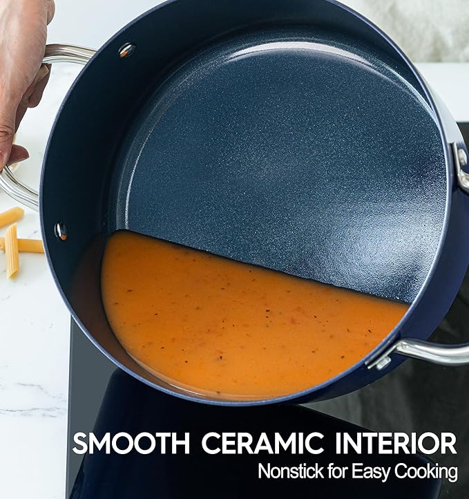 MICHELANGELO 8 Quart Stock Pot with Lid, Non Toxic Cooking Pot, Ceramic Soup Pots with Lid, Non Stick Pot with Stainless Steel Handle, Induction Compatible