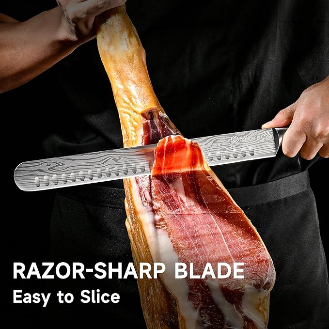 Sunnecko Professional BBQ Carving Knife Set, Slicing and Boning Knife for Meat Cutting,German High Carbon Stainless Steel Carving Knife for Meat and Turkey.