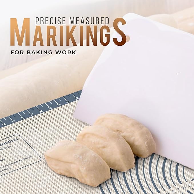 26 * 16 inches Grey, Non-Slip Silicone Baking Sheets - Baking Mat with 0.7mm Thickness - Non-Stick Pastry & Cookie Mat for Kitchen Counter for Rolling Out Dough with Measurements.
