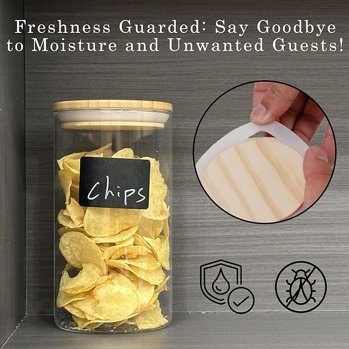 Glass Storage Jars Set Elegant Containers with Airtight Bamboo Lids, Perfect for Kitchen Organization - Flour, Rice, Pasta, Sugar, Coffee Beans, Accessories Included (2 packs(111oz))