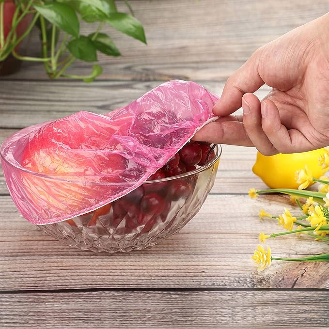 Boao 100 Pieces Bowl Covers Reusable Elastic Plastic Wrap for Food Storage Fresh Colorful Translucent Food Bowl Covers for Dish Plate Cup Bread Proofing for Family Outdoor Picnic Sourdough Baking