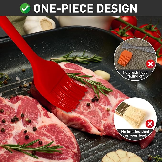 Begonia Silicone Basting Pastry Brush-2pcs Heat Resistant Cooking Brush for Oil, Sauce, Butter, BBQ, Grill and Marinade, BPA Free, Dishwasher Safe (Red)