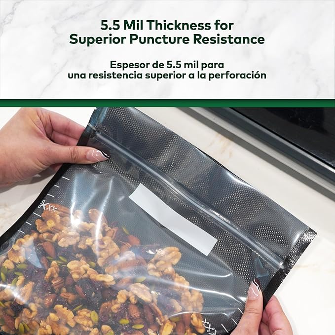 11" x 12" Recloseable Zip Storage Vacuum Seal Bag (Black and Clear) (100 Count) 5.5 Mil Durable - BPA Free Food Grade Reusable Resealable Zipper Reclosable Zip Poly Coins, Snacks, herbs