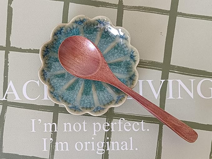 Ceramic Spoon Rest for Stove Top, Flower Cute Spoon Rest for Kitchen Counter, Cooking Spoon Holder for Kitchen Counter, Utensil Rest Spatula Rest Ladle Holder Tong Rest, 1 PC (Retro, Mist Green)