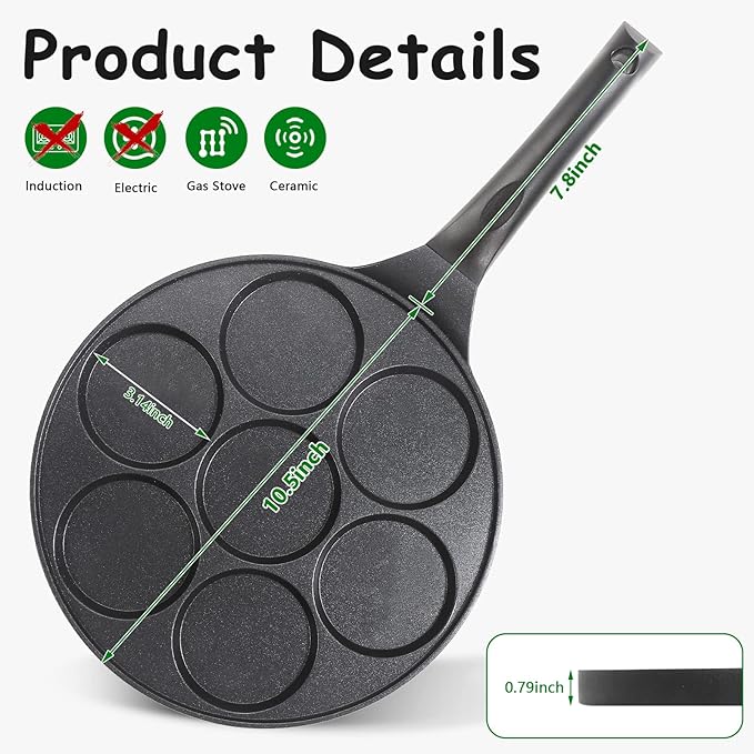 Nonstick Pancake Pan Pancake Griddle With 7-mold Design Mini Pancake Maker With PFOA Free Coating-Black
