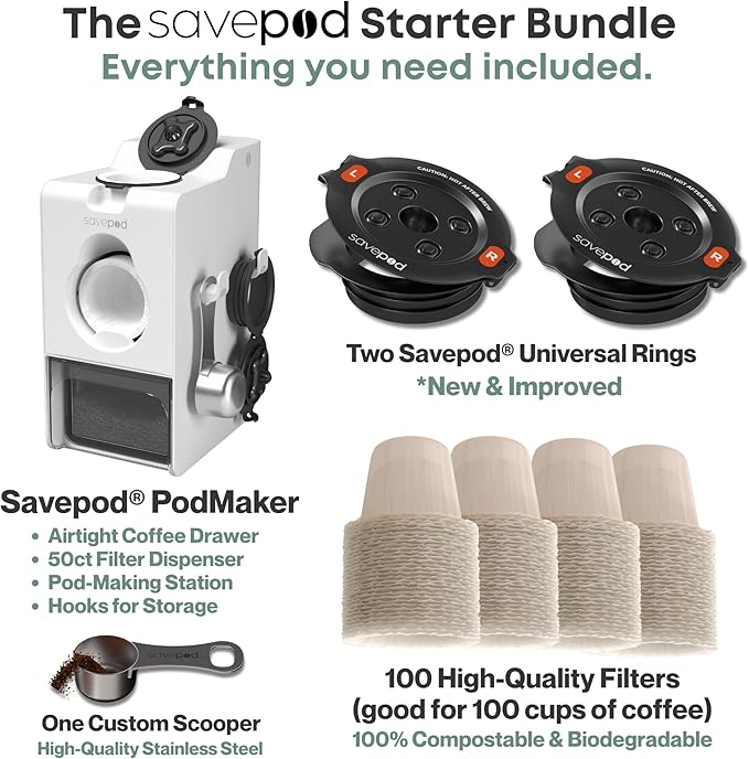 SavePod Coffee Pod Maker with Reusable Coffee Pods, Compatible with Keurig and K-Cup Coffee Machines, Smart, Easy to Use & Convenient (White)