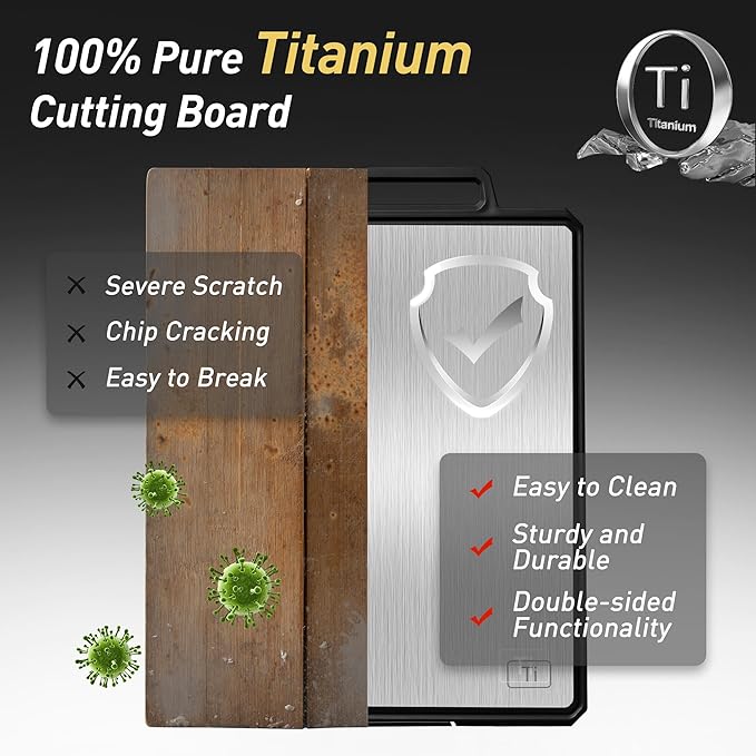 Titanium Cutting Boards for Kitchen Chopping Board with Handle Large Big Small Kitchen Meat Butcher Block Double Sided Pure Titanium and Wheat Straw PP Not Wood Bamboo Plastic Teak Black/White
