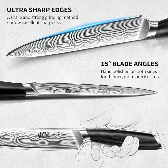 5 Pieces Knife Set, Professional Powder Steel Chef Knife Set, Ultra Sharp Japanese Kitchen Knives Set with Ergonomic Pakkawood Handle