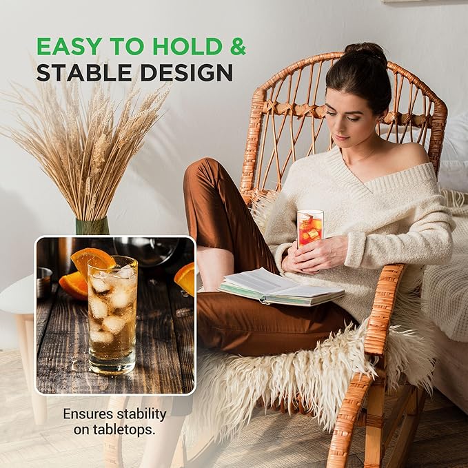 Nutrichef 14.2 oz Highball 24 Drinking Glasses Premium Lead-Free Crystal, Durable & Dishwasher Safe, Elegant Design for Water, Cocktails & Liquor - Perfect Gift Idea