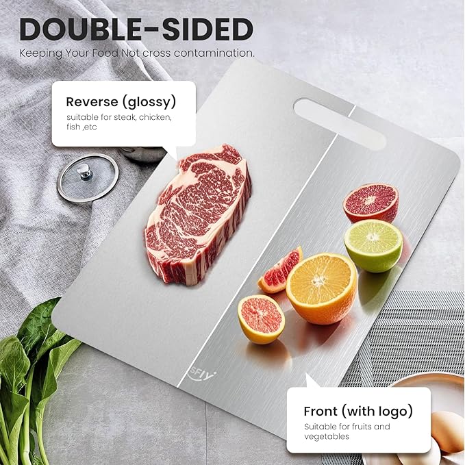 2 Pack Titanium Cutting Board - 100% Pure Titanium Cutting Boards For Kitche,Easy to clean, Double-sided food-grade Cutting Board For Meats, Fruits And Vegetables (M+L)