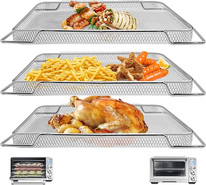 GCQ Smart Oven Air Fryer Pro Accessories for Breville BOV900BSS BOV950BSS, 16.5"D x 11.8"W x 0.5"H Food Grade Steel Dehydrate Mesh Baskets Accessories Tray for Breville Air Fryer Toaster Oven